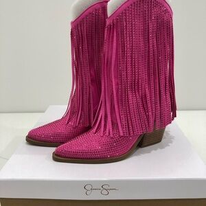 Jessica Simpson “Paredisa” Pink Fringe Heeled Boots. BRAND NEW. NEVER WORN.
